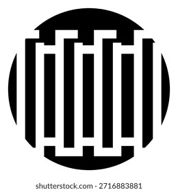 Logotipo Abstractas con forma circular negra con barras de Vertical blancas contrastantes que crean un llamativo patrón geométrico, simbolizando la conexión, los datos o la tecnología moderna