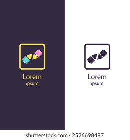 Logotipo Abstractas con Formas geométricas irregulares y coloridas dentro de un marco cuadrado redondeado. Ideal para branding, negocios creativos, agencias de diseño y temas tecnológicos.