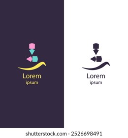 Logotipo Abstractas con Formas geométricas irregulares y coloridas dentro de un marco cuadrado redondeado. Ideal para branding, negocios creativos, agencias de diseño y temas tecnológicos.