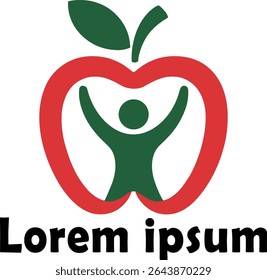 Abstract logo featuring a red apple outline with a green figure inside, representing health, education, or a child's well-being.
