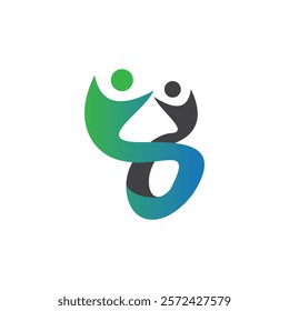 An abstract logo featuring two stylized human figures, one in green and the other in black, intertwined to form the shape of the number eight, symbolizing unity and connection