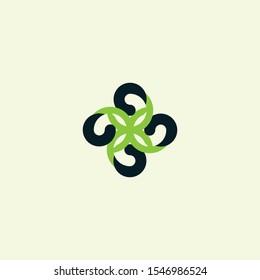 abstract logo flower green, simple design looping shape. unique flower.