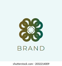 Logo abstracto, logotipo floral, forma verde y azul 