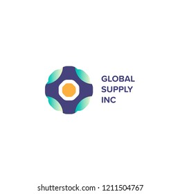 Abstract logo with flowers shape and green gradient with yellow accent and tiny circle in the middle vector isolated