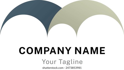 The abstract logo is in the form of an arch that has two different colors