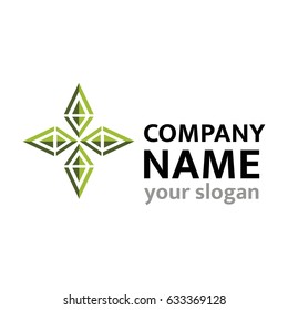 Abstract logo in the form of a flower in green color. Vector logo template for business company. EPS10. Origami style.