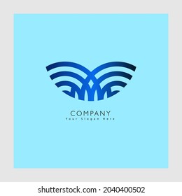 abstract logo forming whale tail, line art style, logo vector