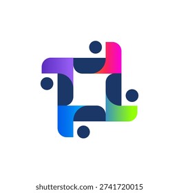 Abstract logo of four connected people forming a square, symbolizing community, teamwork, and inclusion. Ideal for nonprofits, associations, social platforms, and collaboration-driven brands.
