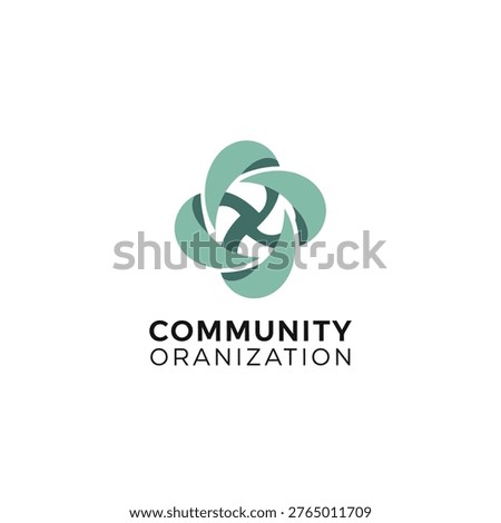 Abstract logo with four interconnected, swirling elements, symbolizing collaboration, diversity, and a strong, dynamic community.