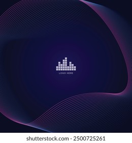 Abstract logo frame vector background featuring a modern and sleek design with flowing, gradient-coloured lines forming a wavy frame around a central dark blue space.