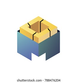 Abstract logo geometric box. Cube, square shape