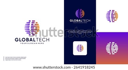 abstract logo global outline, symbol of modern technology, universe, digital innovation, graphic design illustration.