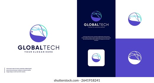 abstract logo global technology, connection network, digital system, graphic design template.