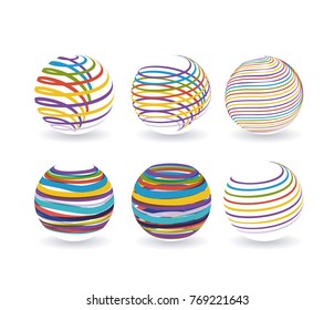 abstract logo globe icon set with colorful spiral