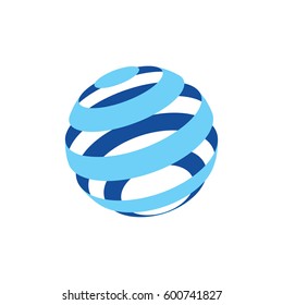 Abstract logo of a globo made of blue stripes on a white background