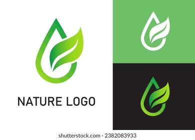 Resumen logo hojas de naturaleza verde con agua de gota. ecología del concepto de diseño, medio ambiente