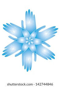 abstract logo with hands forming flower shape, concept of unity or connection