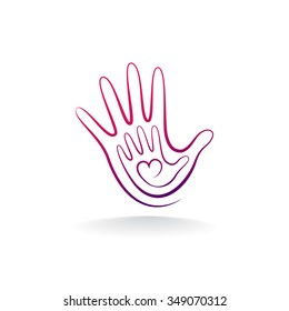 Abstract logo heart in a hand. Stylized pattern line. Vector illustration.