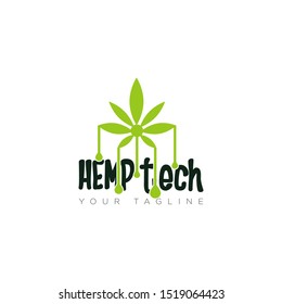 abstract logo hemp tech, with dripping leaf cannabis vector