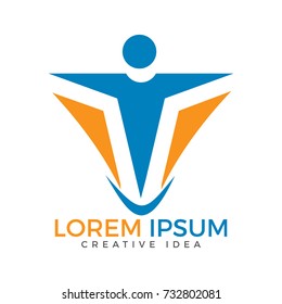 Abstract logo of a human. Concept of happiness, health care,fitness. Vector design of a person achieving success in life.