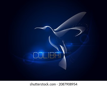 Abstract logo hummingbird bird colibri on a dark blue background. Vector illustration