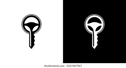 abstract logo icon car key with steering wheel