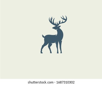 Abstract logo icon deer silhouette with big horns for your company