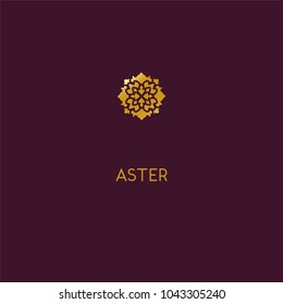 Abstract logo icon design. Elegant Golden Flower symbol. Template for creating unique luxury design, logo, boutique, spa, cosmetics, jewelry, hotel. Universal premium vector sign. 
