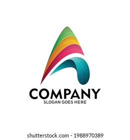 Abstract logo icon design template with letter A + arrow. Colorful letter A logo, vector template