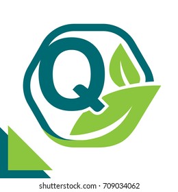 abstract logo icon leaf concept, environment, healthy, green technology with combination of letter Q