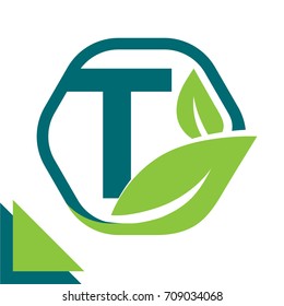abstract logo icon leaf concept, environment, healthy, green technology with combination of letter T