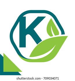 abstract logo icon leaf concept, environment, healthy, green technology with combination of letter K
