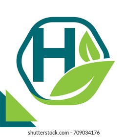 abstract logo icon leaf concept, environment, healthy, green technology with combination of letter H