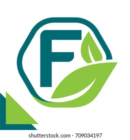 abstract logo icon leaf concept, environment, healthy, green technology with combination of letter F