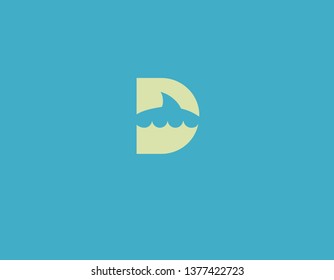 Abstract logo icon letter D and shark silhouette for business company
