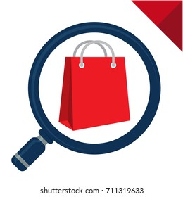Abstract logo icon with search concept, shopping. Illustrated with a magnifying glass and shopping bag