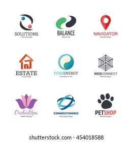 abstract logo icons design, vector minimal elements for business identity, isolated on white background