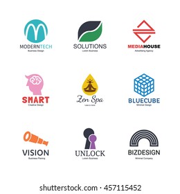 abstract logo icons design, vector minimal elements for business identity, isolated on white background
