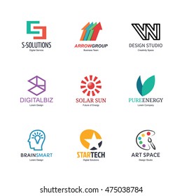 abstract logo icons design, vector minimal elements for business identity, isolated on white background