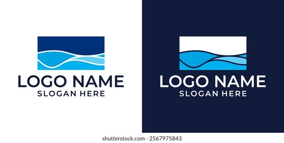 Abstract Logo illustration for a business company. Corporate identity design elements. Nature, sea, eco, science, health care logo ideas. Ecology, blue, sea, water waves in square concept. Colorful ve