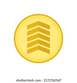 Abstract logo illustration with golden coin and skyscraper, office business building, multi storey residential building inside. Vector clipart and drawing.