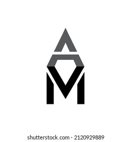 Abstract logo initial letters AM, MA, A M black monogram diamond