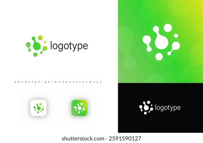 Abstract logo with interconnected organic shapes resembling molecules or cells, symbolizing biotechnology, scientific innovation, and sustainable development.Isolated vector logo concept.