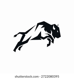 Logotipo abstracto de un bisonte saltador