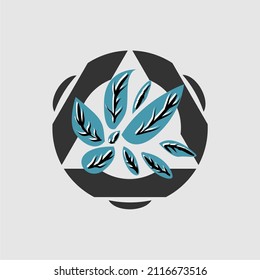 abstraktes Logo mit Blättern, Kreisen und Dreiecken