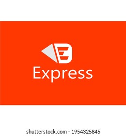 abstract logo of the letter E in the box and a triangle next to it