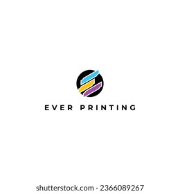 Abstract logo letter E or EE Creative circle logotype in blue, yellow, and purple color isolated on a white background. Abstract letter E logo applied for printing company logo design inspiration