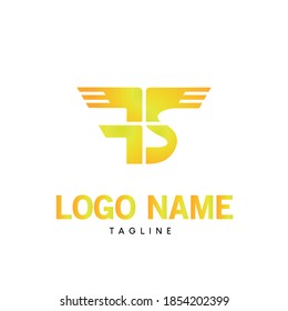 Abstract logo letter F and S in the form of wings witb yellow color.vectoe illustration