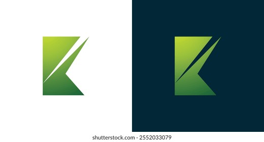 Abstract logo of the letter K with green gradient color 