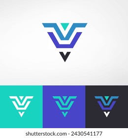 Abstract logo of the letter V, or shield, inverted triangle, arrow, play button, or letter A. With thick lines that are futuristic, techy, sharp, playful, and masculine. Best for technology company.